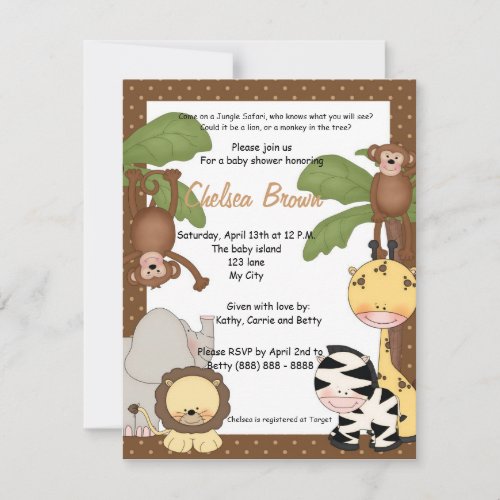 Jungle safari birthday baby shower invitation