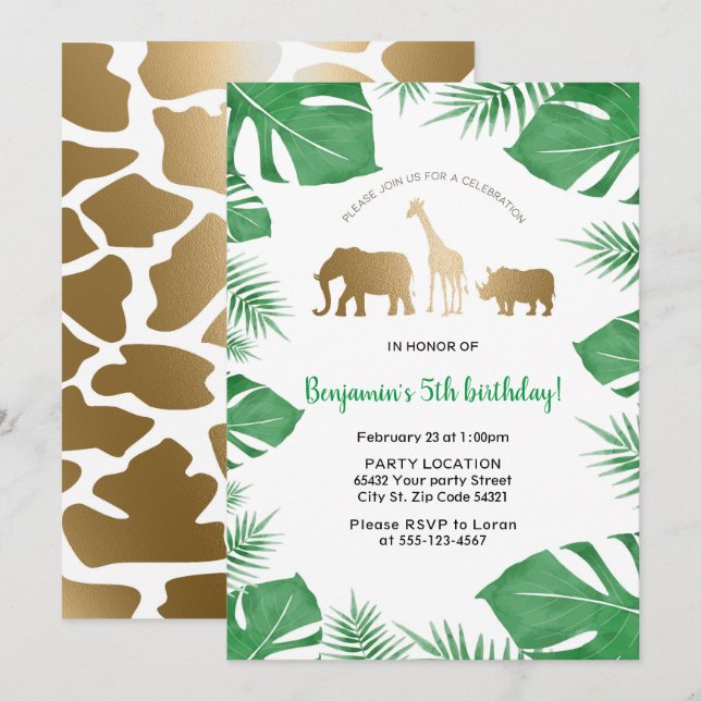 Jungle, Safari Birthday Party Invitation (Front/Back)