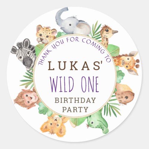Jungle Safari Birthday Party Thank You Classic Round Sticker