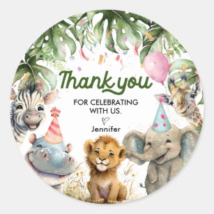 Jungle Safari Birthday Thank you Round Sticker