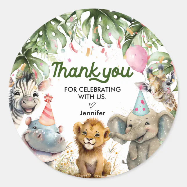 Jungle Safari Birthday Thank you Round Sticker | Zazzle