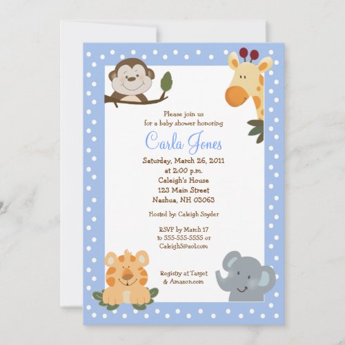 Jungle Safari (Blue) 5x7 Baby Shower Invitation