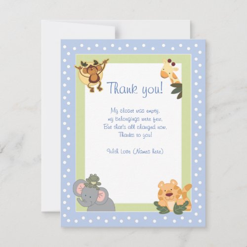 JUNGLE SAFARI Blue Thank you card flat