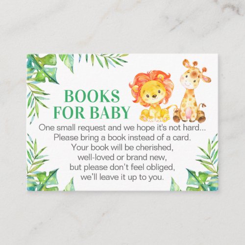 Jungle Safari Books for Baby Green Shower Boy Lion Enclosure Card