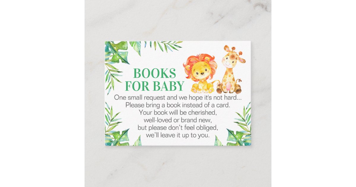 Jungle Safari Books For Baby Green Shower Boy Lion Enclosure Card