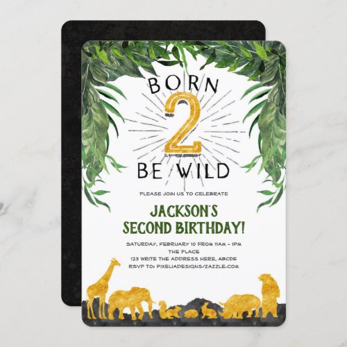 Jungle Safari Born 2 be wild Second Birthday Invitation