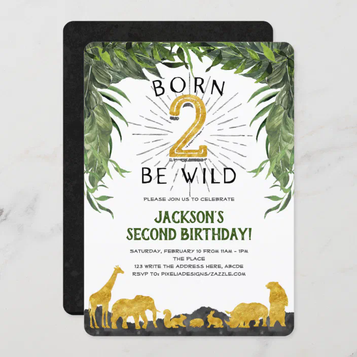 Personalised Jungle 2nd Birthday Party Invitations • Safari Animal Invites x10 