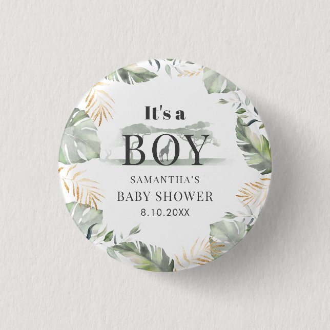 Jungle Safari Botanical Boy Baby Shower Button (Front)