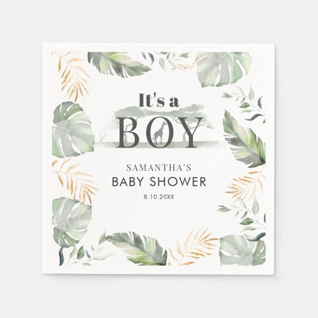 Jungle Safari Botanical Boy Baby Shower Paper Napkins (Front)
