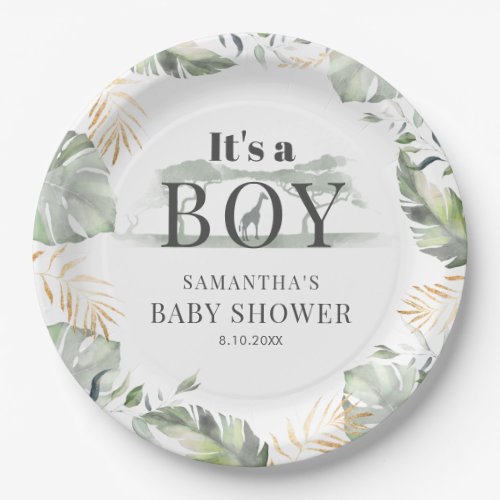 Jungle Safari Botanical Boy Baby Shower Paper Plates