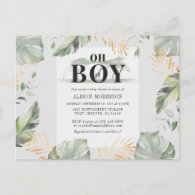 Jungle Safari Botanical Boy Giraffe Baby Shower Invitation Postcard