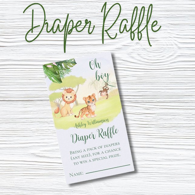 Jungle Safari Boy Baby Shower Diaper Raffle Enclosure Card (Creator Uploaded)