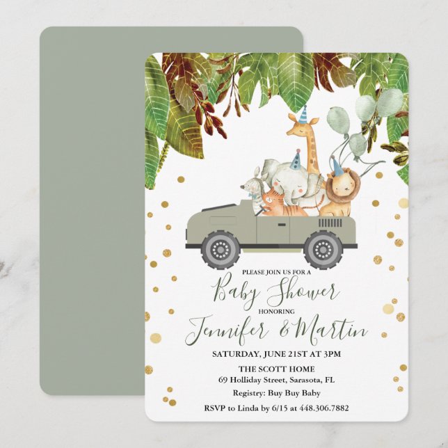 Jungle Safari Boy Baby Shower Invitation (Front/Back)