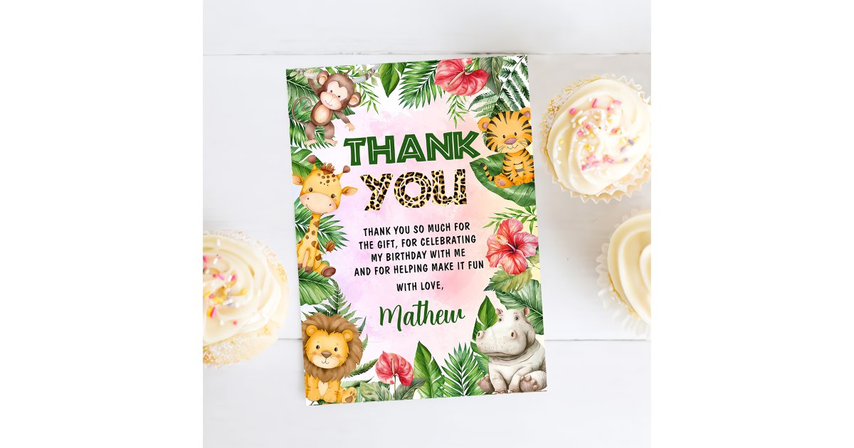 Jungle Safari Boy Birthday Party  Thank You Card