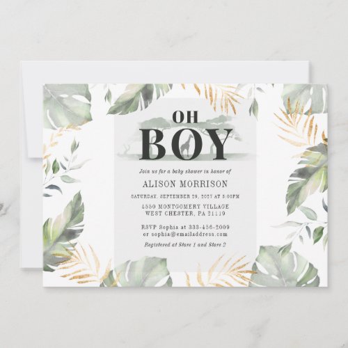 Jungle Safari Boy Giraffe Baby Shower Invitation