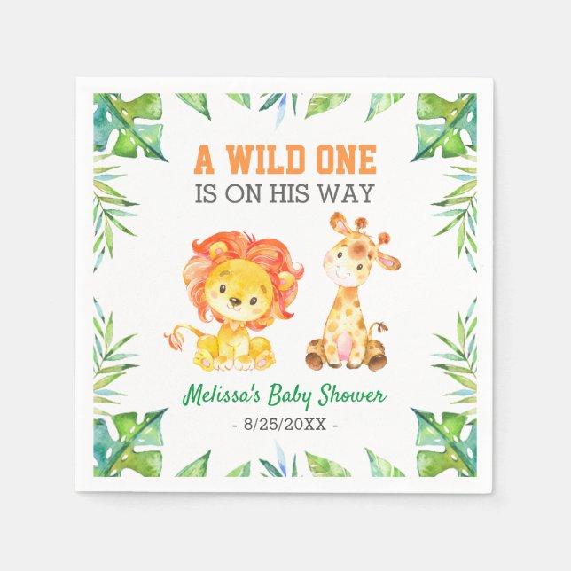 Jungle Safari Boy Wild One Baby Shower Sprinkle Napkins (Front)