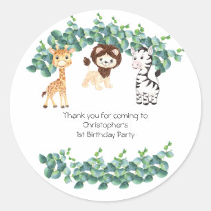 Jungle Safari Boys 1st Birthday Classic Round Sticker