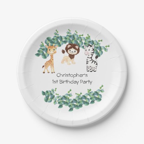 Jungle Safari Boys Giraffe Lion Zebra 1st Birthday Paper Plates