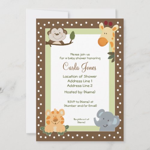 Jungle Safari Brown 5x7 Baby Shower Invitations