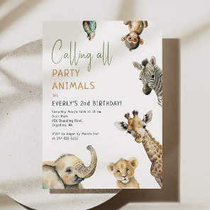 Jungle Safari "Calling all Party Animals" Birthday Invitation