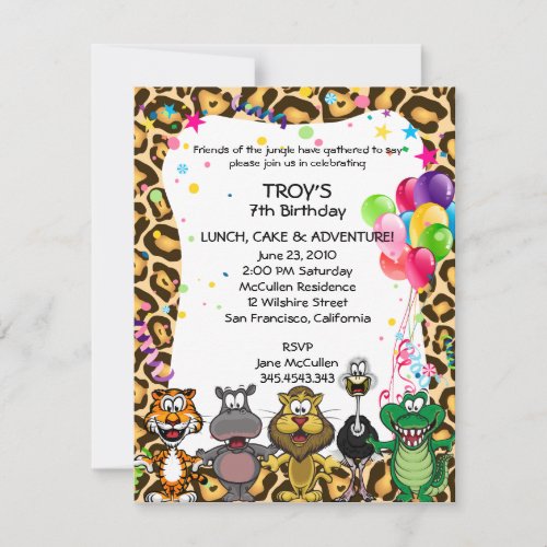 Jungle Safari Childrens Birthday Party Invites