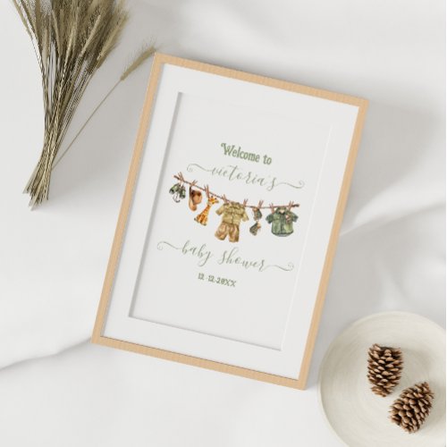 Jungle Safari Clothesline Baby Shower Welcome Poster