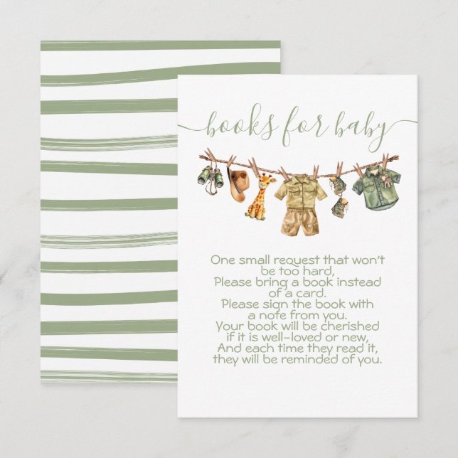 Jungle Safari Clothesline Bring a book Invitation (Front/Back)