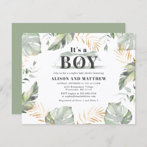 Jungle Safari Couples Boy Baby Shower Invitation