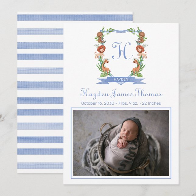 Jungle Safari Crest Birth Announcement (Front/Back)