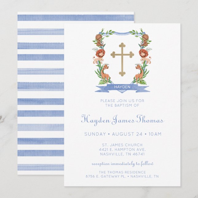 Jungle Safari Crest Boy Baptism Invitation (Front/Back)