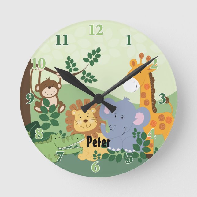Jungle Safari Customizable Round Clock (Front)