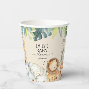 Jungle safari cute animals neutral baby shower paper cups