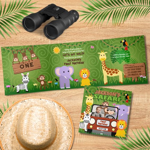 Jungle Safari Cute Animals Wild One Kids Birthday Tri_Fold Card