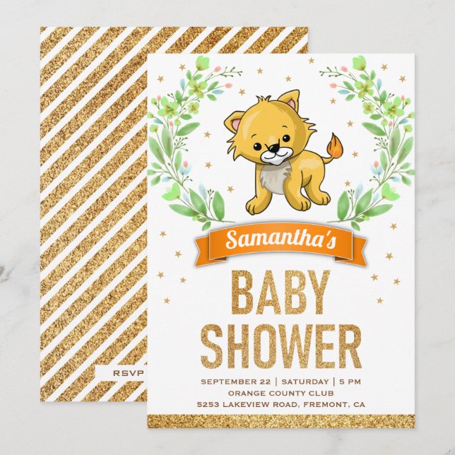Jungle Safari Cute Lion Baby Shower Invitation (Front/Back)