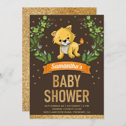 Jungle Safari Cute Lion Baby Shower Invitation