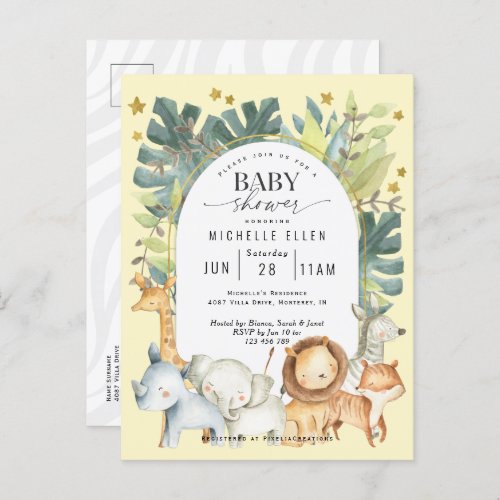 Jungle safari cute modern gender neutral invitatio invitation postcard