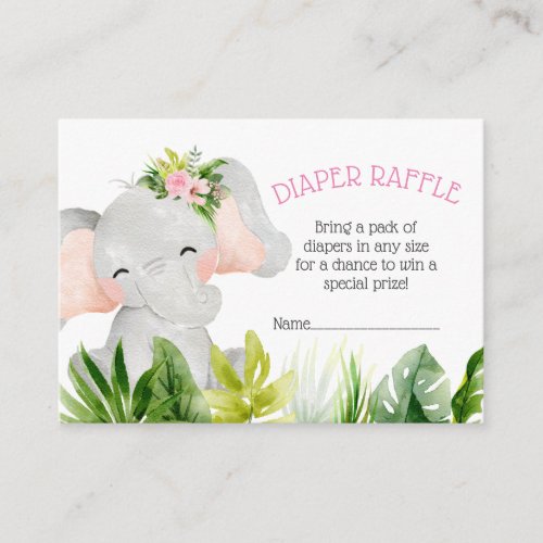 Jungle Safari Diaper Elephant Raffle Enclosure Card