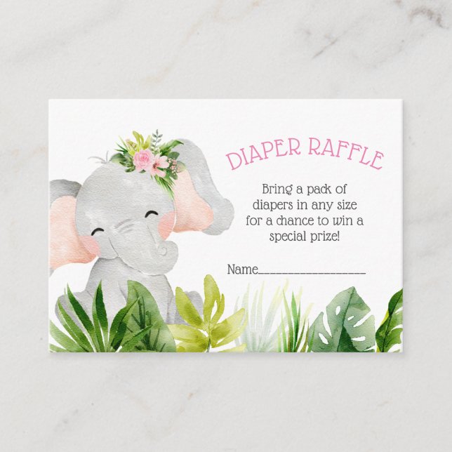 Jungle Safari Diaper Elephant Raffle Enclosure Card (Front)