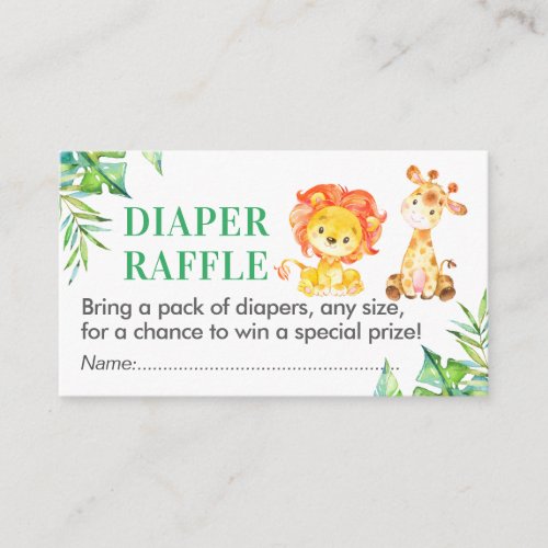 Jungle Safari Diaper Raffle Ticket Baby Shower Boy Enclosure Card