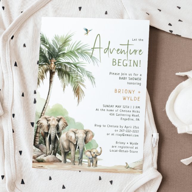 Jungle Safari Elephant Adventure Baby Shower Invitation (Creator Uploaded)