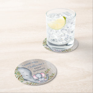 Jungle Safari Elephant Baby Shower Thank You Round Paper Coaster