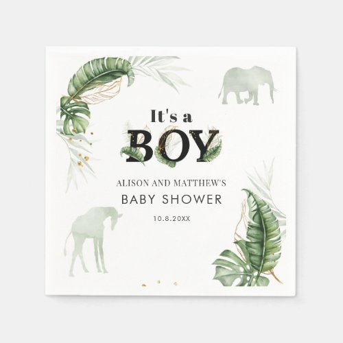 Jungle Safari Elephant Boy Baby Shower Napkins