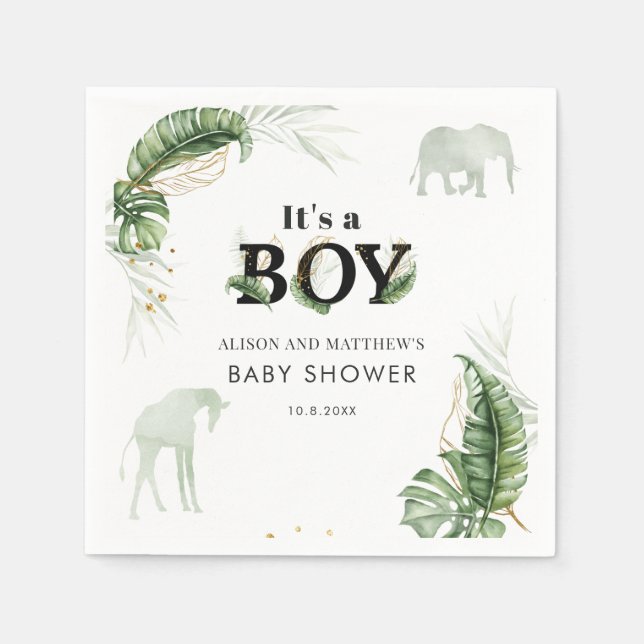 Jungle Safari Elephant Boy Baby Shower Napkins (Front)