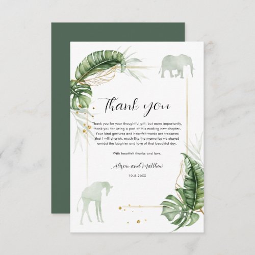 Jungle Safari Elephant Giraffe Baby Shower Thank You Card