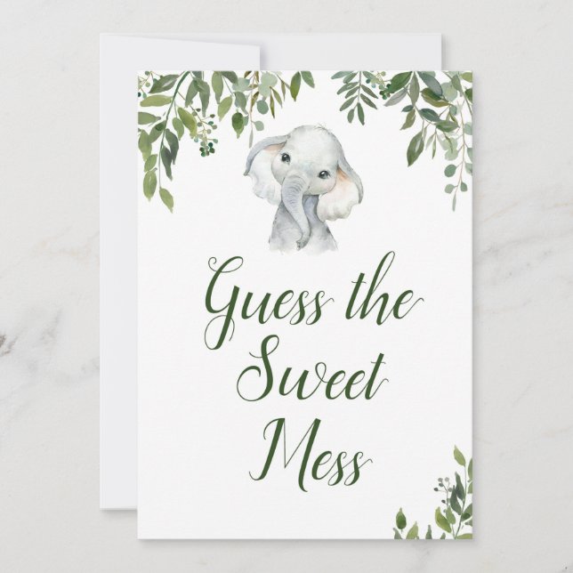 Jungle Safari Elephant Sweet Mess Sign Size 5x7" Invitation (Front)