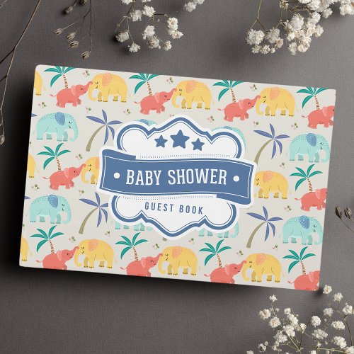 Jungle Safari Elephants Pattern Cute Baby Shower Guest Book