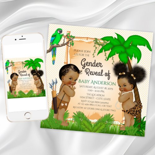 Jungle Safari Ethnic Gender Reveal Invitations