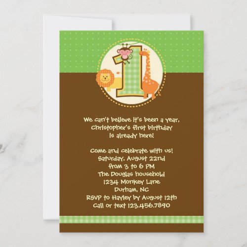 Jungle Safari First Birthday Invitation
