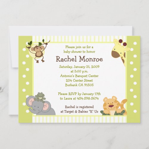 Jungle Safari Friends 5x7 Baby Shower Invitation