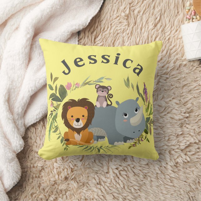 Jungle Safari Gender Neutral Yellow Throw Pillow (Blanket)